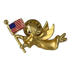 Vintage Gigi Flying Angel American Flag Brooch Pin